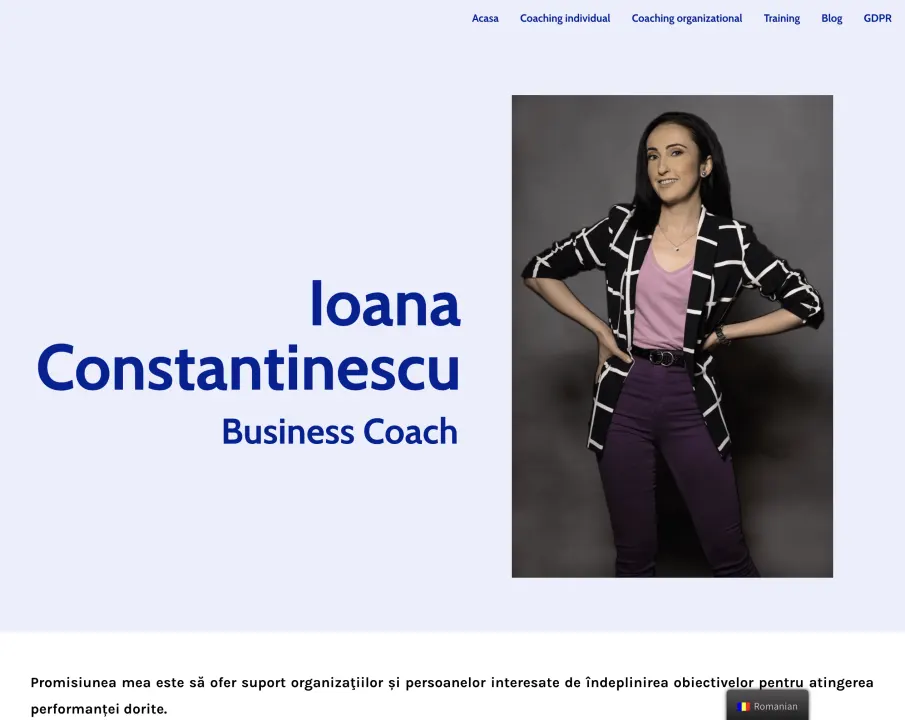 proiect web-design pentru Coace Ioana Constantinescu poza de profil pe fundal gri pagina de baza